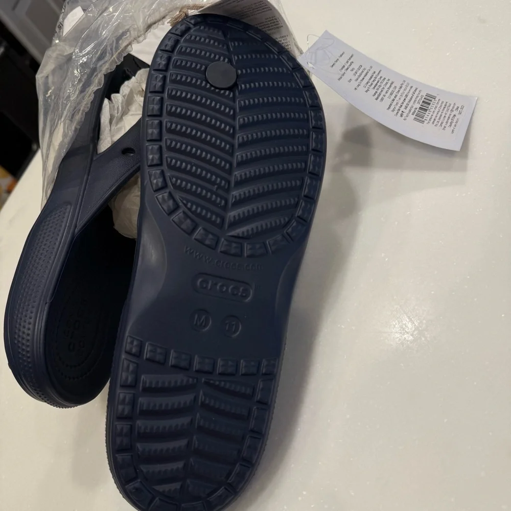 CROCS Men’s Comfort Thong Sandals NAVY Blue Side Logo Lightweight Size 11 NWT